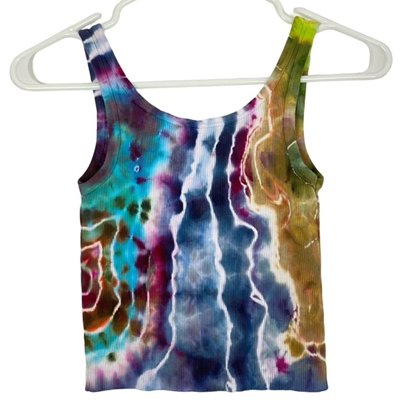Handmade Geode Tie Dye Ribbed Tank Top Crop Womens Size Small Colorful Upcycled - Picture 2 of 9